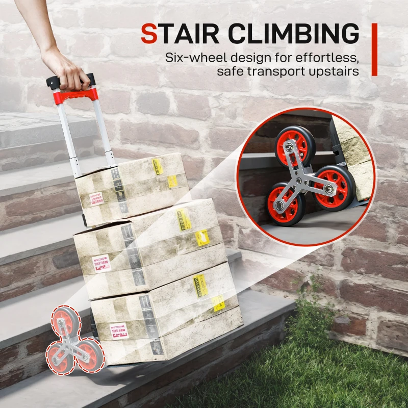 HOMCOM Składany Wózek Schodowy z 6 Kołami, Maks. Obciążenie 70 kg, Czerwony