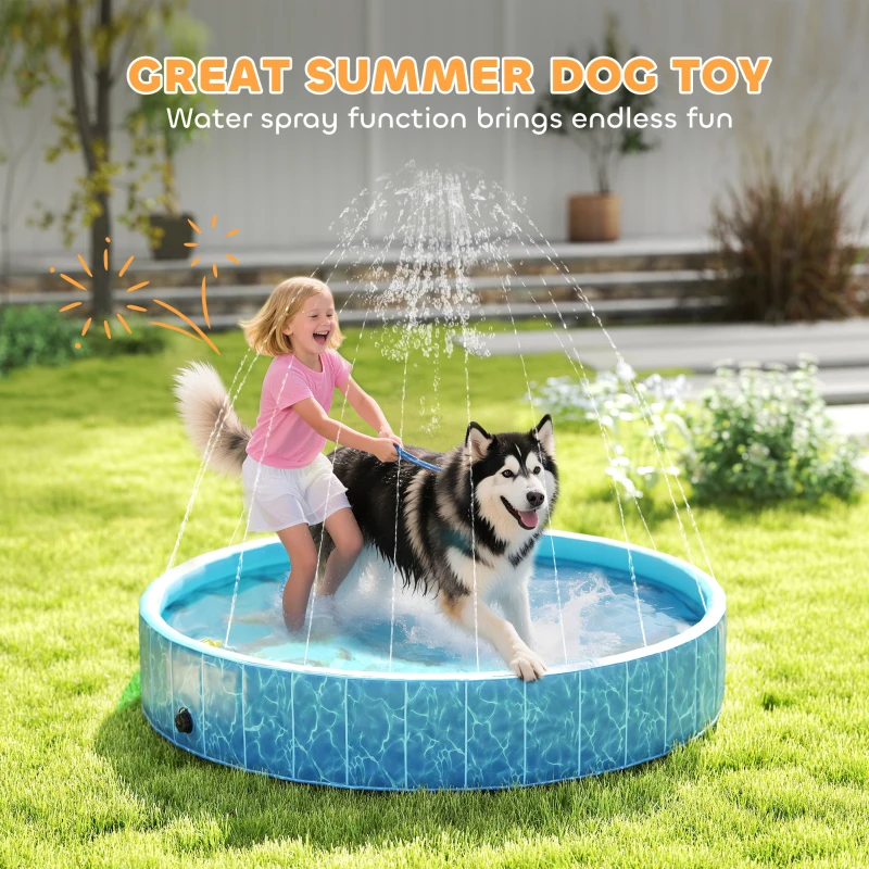 PawHut Składany Basen dla Psów z Fontanną i Poduszką Wodną Ø160 x 30 cm Antypoślizgowy Basen dla Psów i Kotów