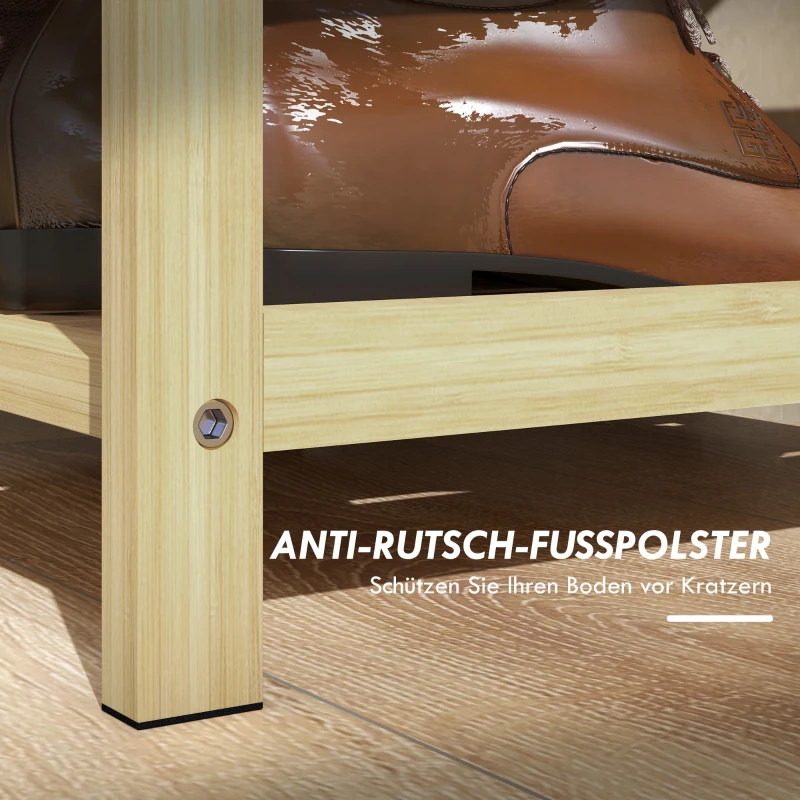 HOMCOM Ławka na buty z 2 poziomami, Ławka z szufladą, Półka na buty, Ławka garderobiana na 4 pary butów, do przedpokoju, holu, bambus, naturalne drewno, 55 x 35 x 46 cm