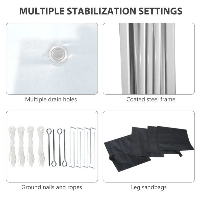 Outsunny Pawilon składany 2,97 x 2,97 m z bocznymi ścianami, namiot kempingowy z ochroną UV, namiot imprezowy z workiem na piasek, pawilon ogrodowy, namiot pop-up na taras, stal, biały