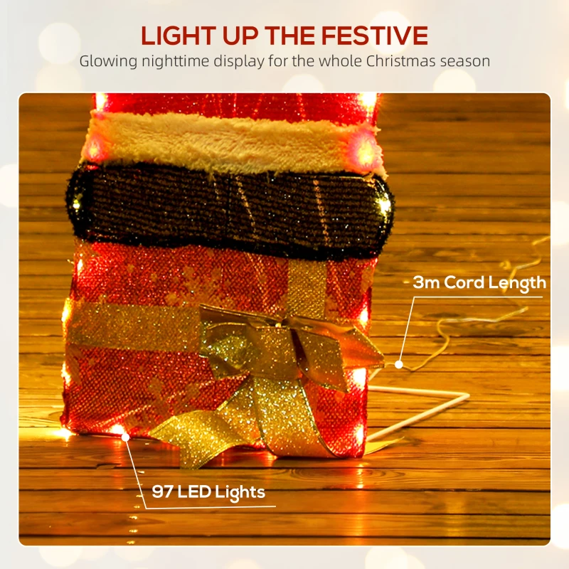 Outsunny Oświetlenie świąteczne LED z Mikołajem, 97 diod, wielokolorowe, dla wnętrz i na zewnątrz