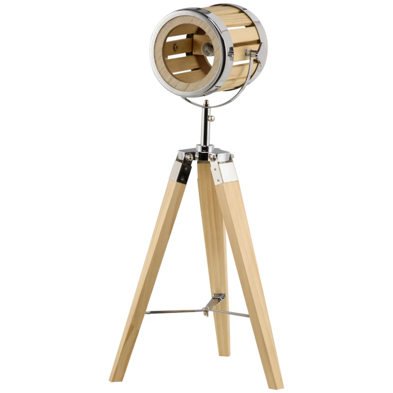 HOMCOM Lampa stołowa na statywie Lampa na statywie 40 W Lampa na trójnogu nocna lampa projektora z regulowanym drewnianym kloszem Gniazdo E14 Stal Naturalna 30 x 30 x 68 cm