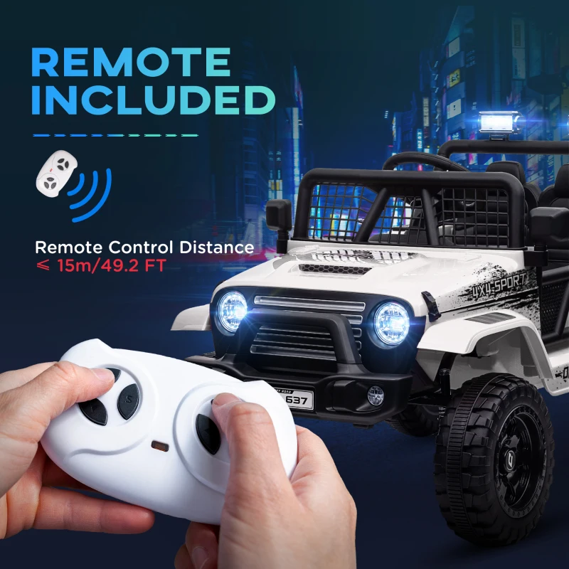 AIYAPLAY Kids Ride On Car, 12V Battery Powered Electric Truck with 4 Spring Suspension Wheels, Parental Remote Control, Music Horn LED Lights, for 3-6 Years Old - White