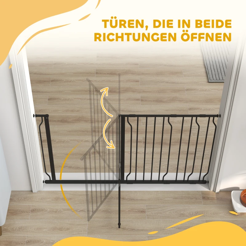 PawHut Bramka Ochronna dla Psów, Bramka Zabezpieczająca na Schody, 75-145 cm Bramka dla Psów, Bramka dla Dziecka, Bramka Brama, Zabezpieczenie, Dwukierunkowe Otwieranie, Stal, Czarny
