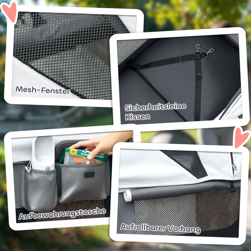 PawHut Dog Stroller, Puppy Buggy Cargo Trailer with Removable Adjustable Canopy, Storage Bag, Washable Cushion, Safety Leashes, Folding Pet Stroller for Large Dogs, Dark Grey