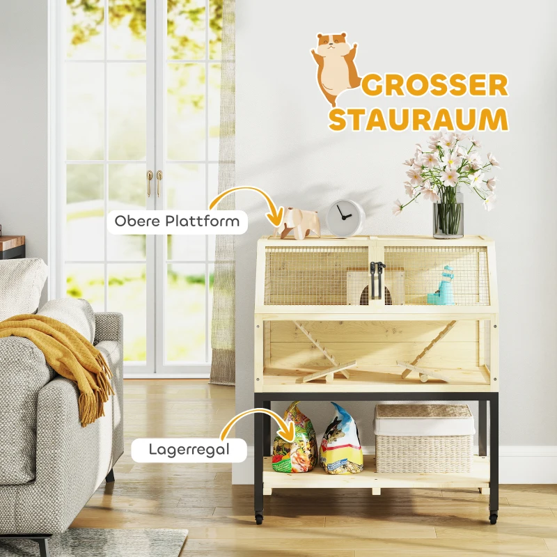 Klatka dla chomika, drewniana, 87 x 43 x 101 cm, z półką