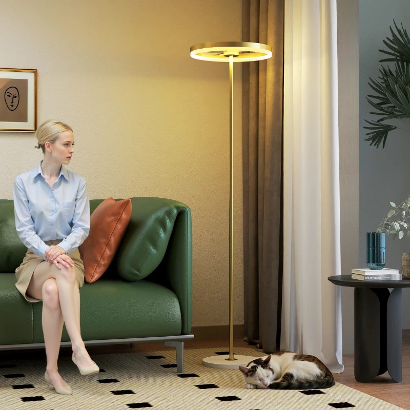 HOMCOM Lampada da Terra Moderna con Luce Dimmerabile con Interruttore a Pedale e 3 Luminosità, Oro