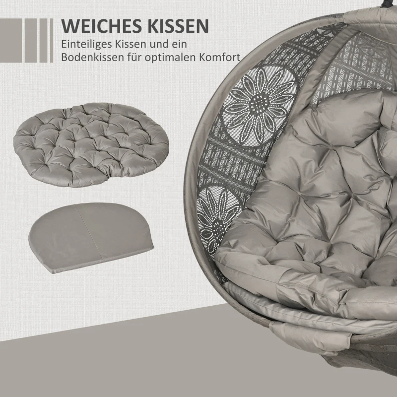 Outsunny Fotel wiszący z poduszką, składany kosz do siedzenia, do użytku wewnątrz i na zewnątrz, obciążenie do 120 kg, wykonany z poliestru, kolor piaskowy