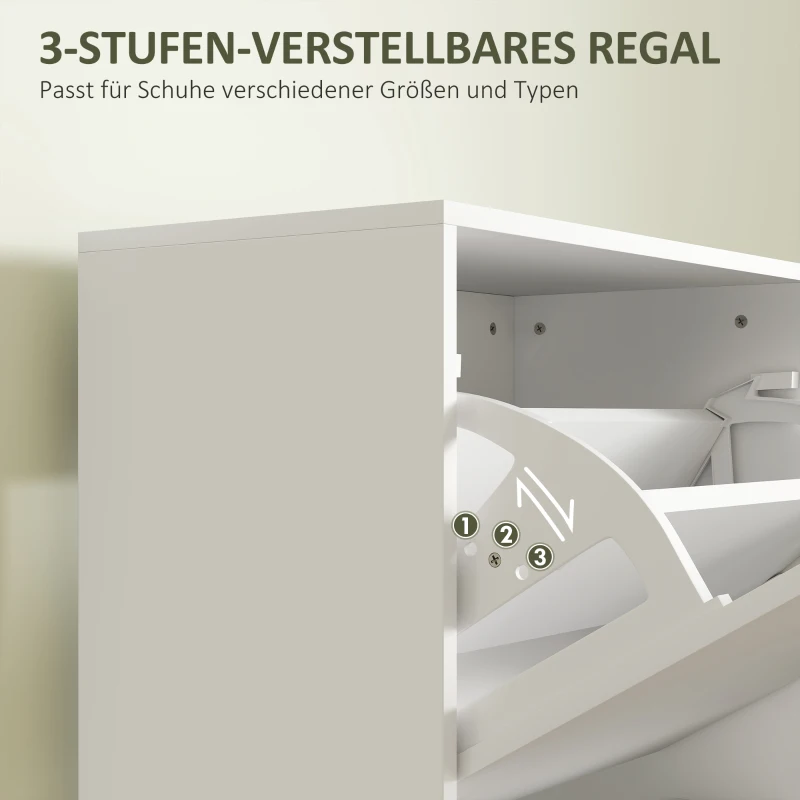 Szafka na buty z 3 drzwiczkami, regulowana przegroda, Biała