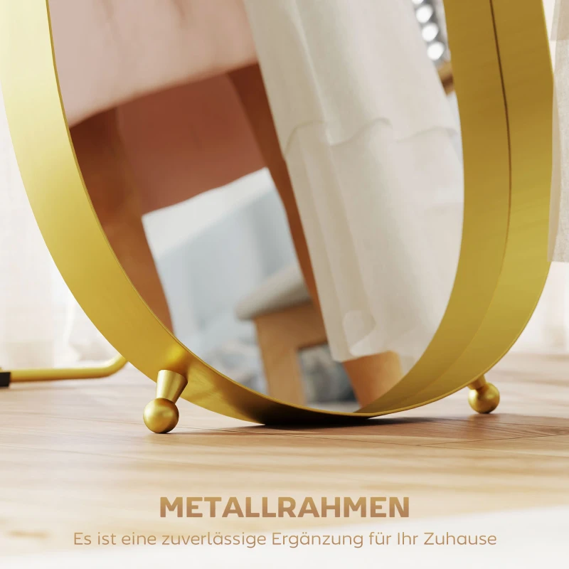 HOMCOM Lustro całkowite 160 x 50 cm, Łukowaty stojący lustro z metalową ramą i Szkłem Odpornym na Rozbicie, Lustro ścienne do stania, opierania, dla salonu, sypialni, korytarza, złote