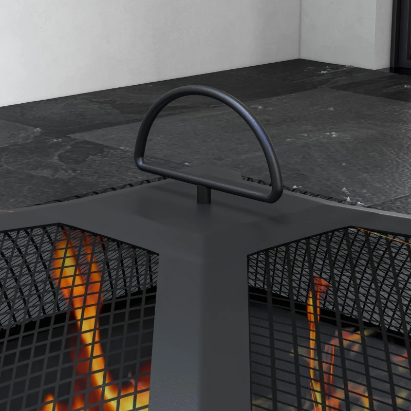 Outsunny Misa Ogniowa, Kosz ogniowy z Siatką Przeciwiskrową, Ognisko z Szpikulcem, Stolik z Półką dla Ogrodu, Tarasu, Metal, Czarny