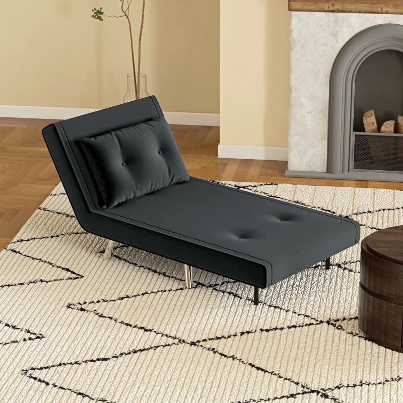 HOMCOM Fotel do spania, fotel rozkładany z funkcją łóżka, pojedynczy fotel z poduszką, łóżko dla gości, fotel z aksamitu, do salonu, sypialni, czarny, 77 x 88 x 83 cm