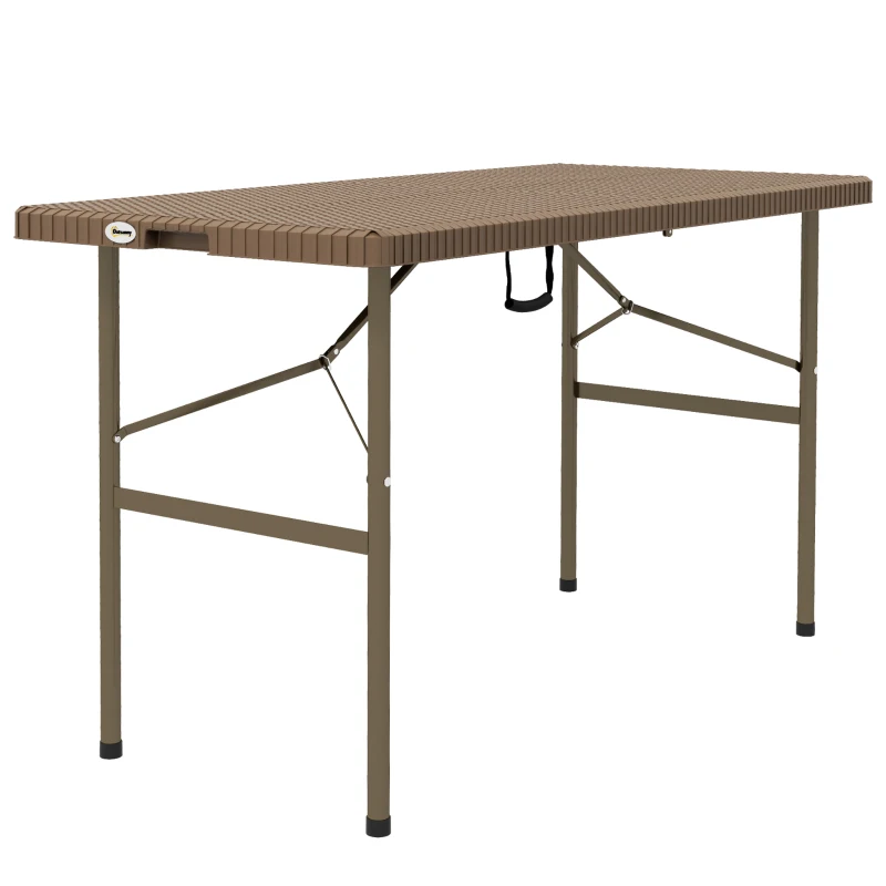 Outsunny Campingtisch Klapptisch mit Rattanoptik, Buffettisch für 4 Personen, Gartentisch für Balkon, Terrasse, bis 50 kg belastbar, HDPE, Braun, 122 x 60 x 73 cm