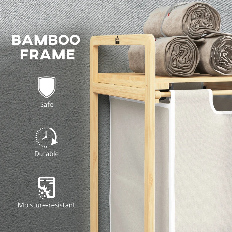 Kosz na pranie z 2 wyjmowanymi workami, bambusowy sorter