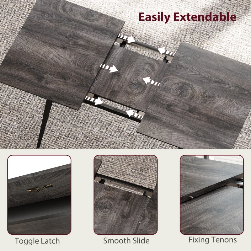 Stół HOMCOM, 120/160 x 75 cm rozkładany stół kuchenny, stół jadalniany ze stalowymi nogami, dla 6-8 osób, szary