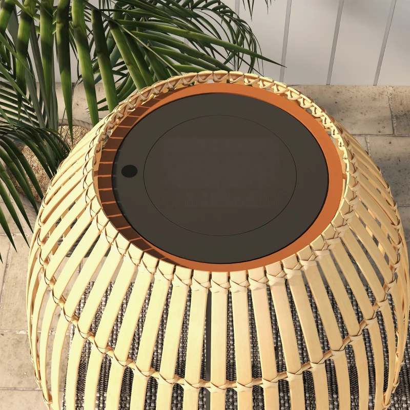 Outsunny Lampa podłogowa słoneczna, lampa podłogowa na zewnątrz, lampa stojąca USB, lampa solarna LED do wnętrz, wodoszczelna IP44, z regulacją jasności, bambus, naturalny