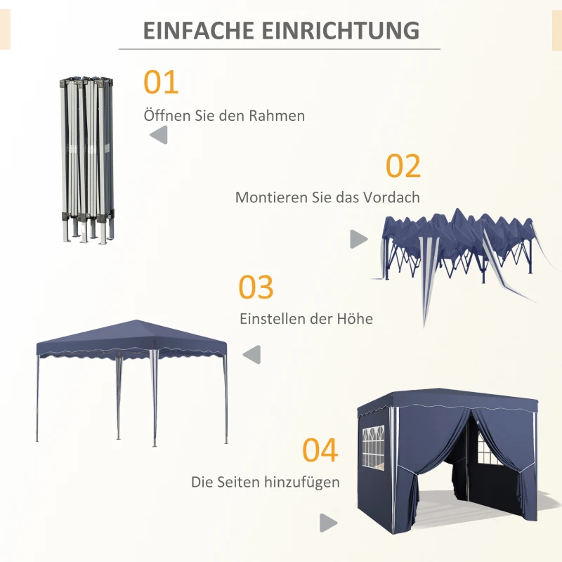 Outsunny Pawilon składany ok 3 x 3 m, Pawilon z bocznymi ścianami, Okna, Namiot imprezowy, Pawilon ogrodowy z ochroną UV, Namiot imprezowy z torbą transportową, na taras, balkon, niebieski