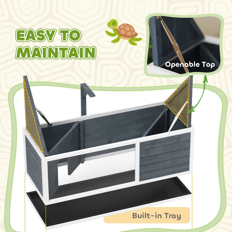 Drewniany domek dla żółwi, z 2 głównymi domkami, Szary