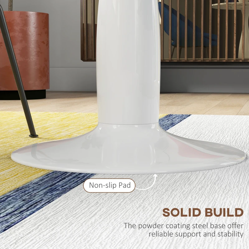 HOMCOM Stół jadalny, Okrągły stół kuchenny, Nowoczesny stół do jadalni z stalowym stelażem, Stolik barowy dla 2 osób, Ø70 x 74 cm, Biały