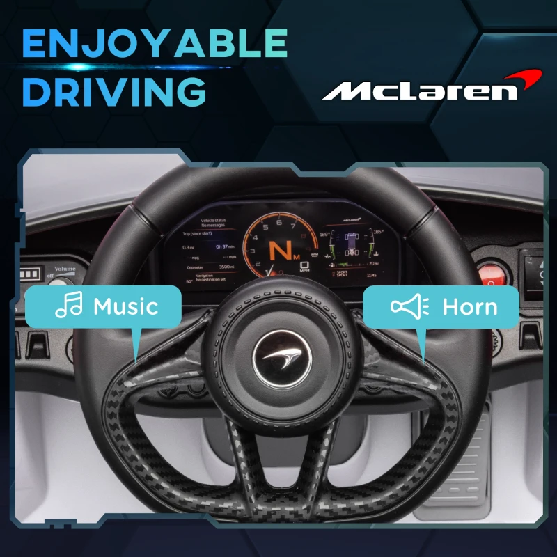 AIYAPLAY McLaren 765LT Licensed Kids Electric Ride on Car with Butterfly Doors, 12V Battery Powered Toy Car with Remote Control, Training Wheels, LED Lights MP3 Music Horn, for 3-6 Years - White