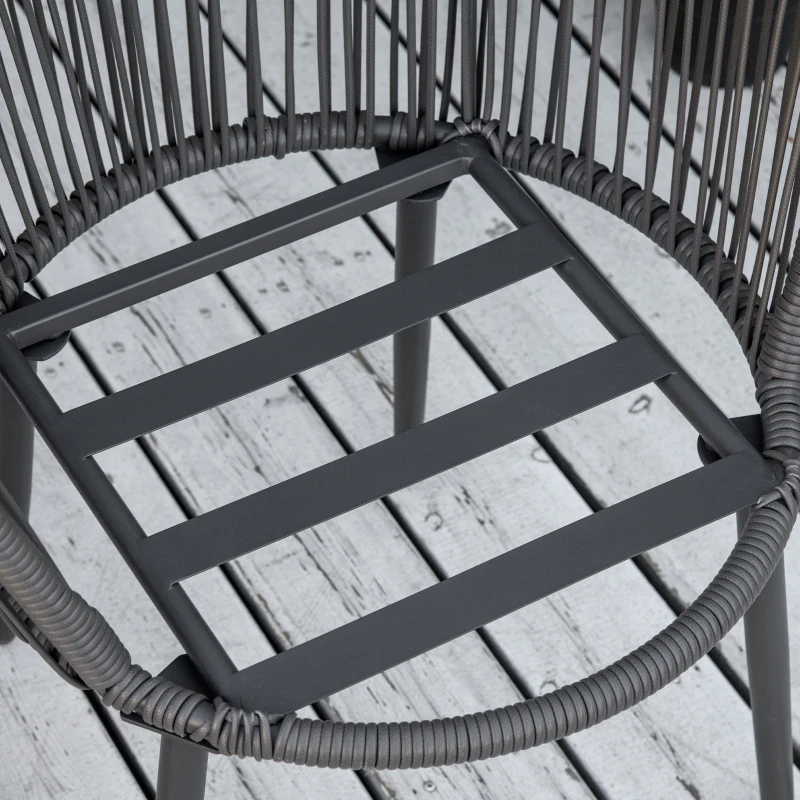 Outsunny 3-częściowy zestaw mebli ogrodowych Rattan Sitzgruppe, zestaw ogrodowy z 2 krzesłami ogrodowymi, stolik kawowy z blatem hartowanym szkłem, poduszki, na balkon, taras, stal, ciemnoszary