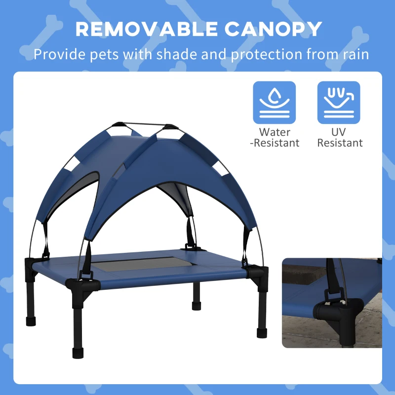 PawHut Legowisko dla Psa z Baldachimem, Zewnętrzne, Przenośne, Wodoodporne, do 30 kg, 61 x 46 x 63 cm, Ciemnoniebieskie