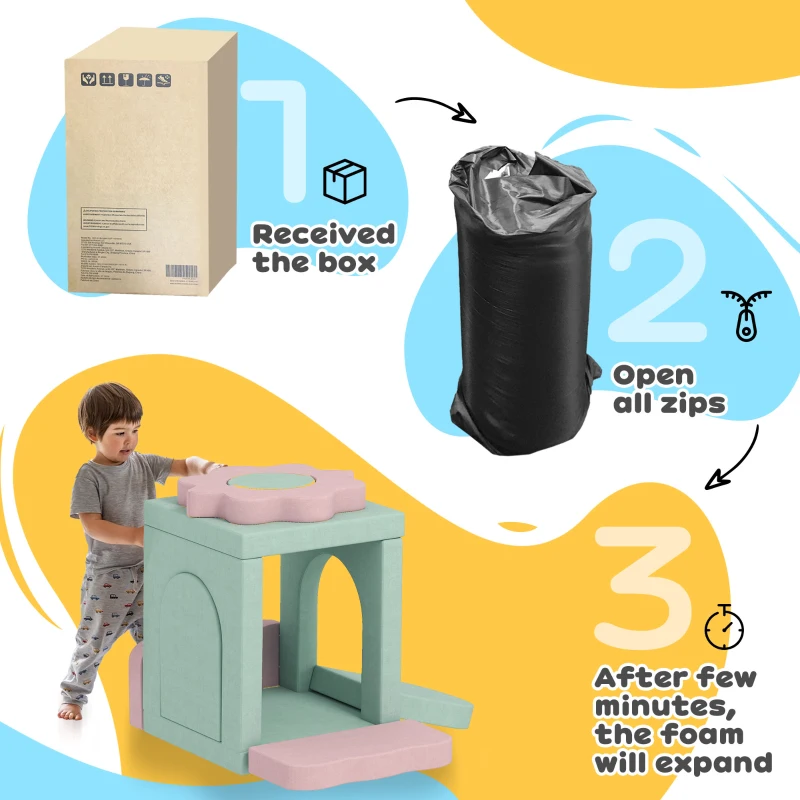 AIYAPLAY Piankowe Klocki dla Dzieci 12 Sztuk do Wspinaczki, Miękkie Klocki z Basenem z Piłeczkami, Zestaw Dużych Klocków, Różowo-Zielone