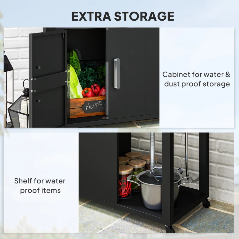 Wózek grillowy z blatem roboczym, szafką i zlewem