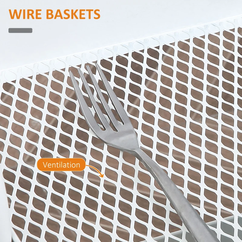 HOMCOM Wózek na 3 Poziomy, Wózek Serwisowy z Uchwytem, Regał Kuchenny na Kółkach z Półką, Szufladą, 2 Półkami, Wózek Kuchenny, Wózek do Kuchni, Łazienki, Salonu, Biura, Biały