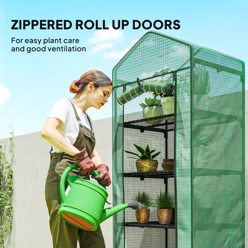 Szklarnia z rolowanymi drzwiami, regały, stalowa, zimowa