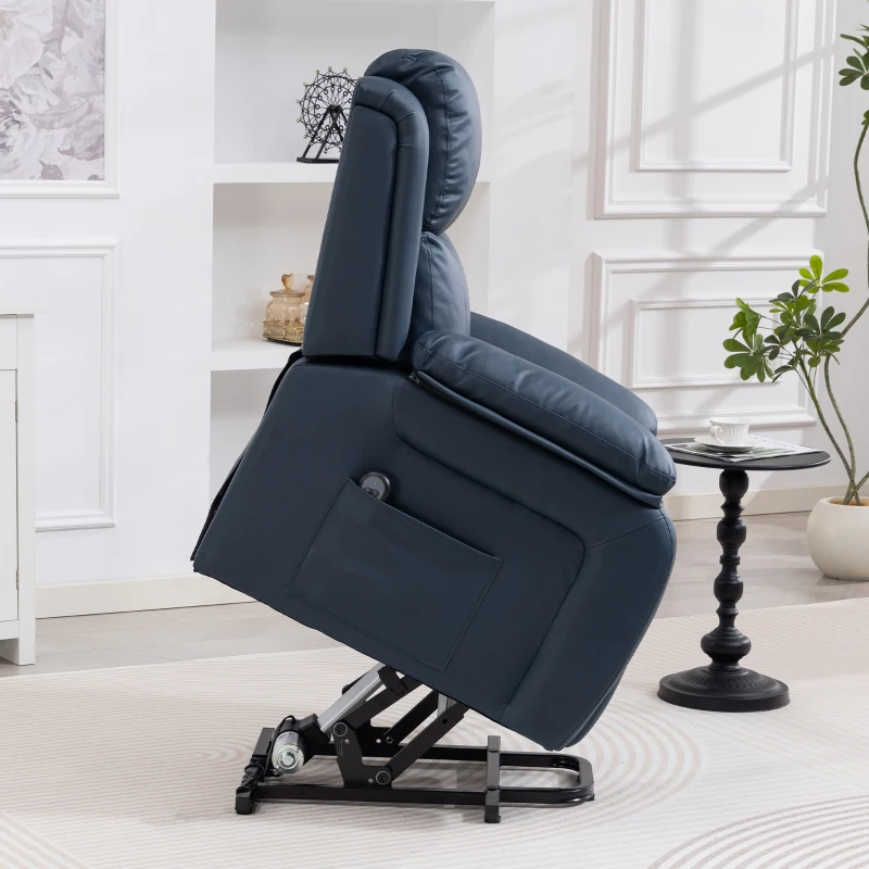 HOMCOM Poltrona Relax Levanta Pessoas com Controle Remoto Reclinação Elétrica de 160° Apoio para os Pés 76x90x105 cm Azul Escuro