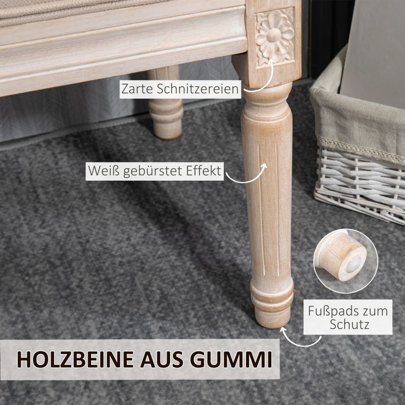 HOMCOM End of Bed Bench, French Vintage Linen Upholstered Bench with Button Tufted, Thick Padding and Wood Legs, Bedroom Bench for Hallway, Living Room, Beige