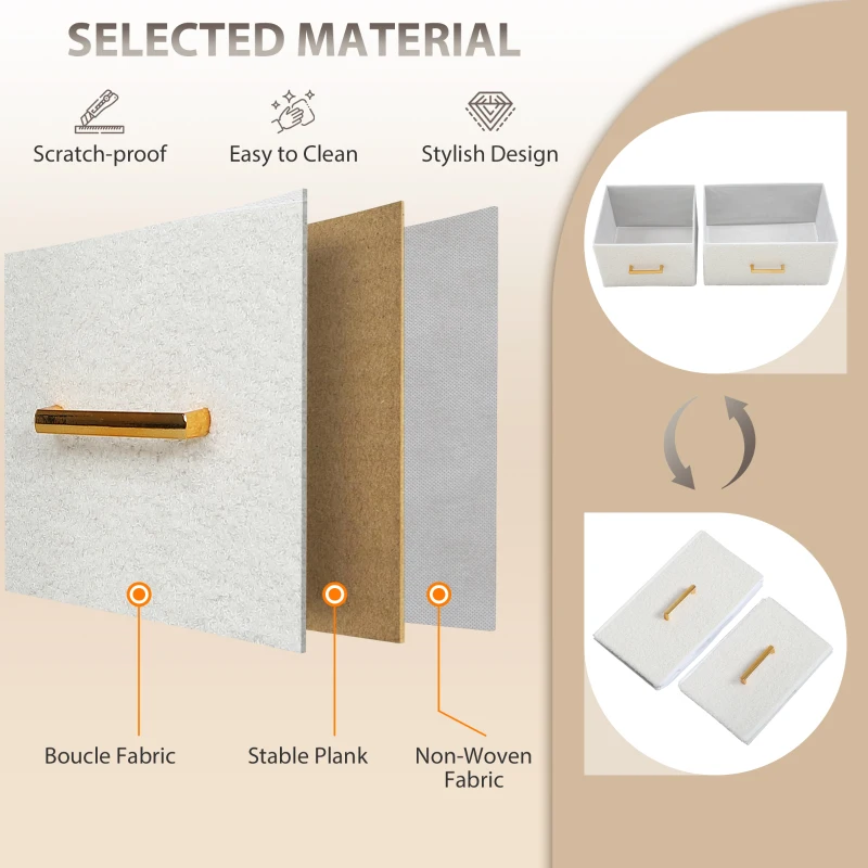 Komoda HOMCOM, szafka z 8 szufladami z tkaniny, listwa zasilająca, stalowa rama, dla korytarza, sypialni, salonu i biura, kremowy