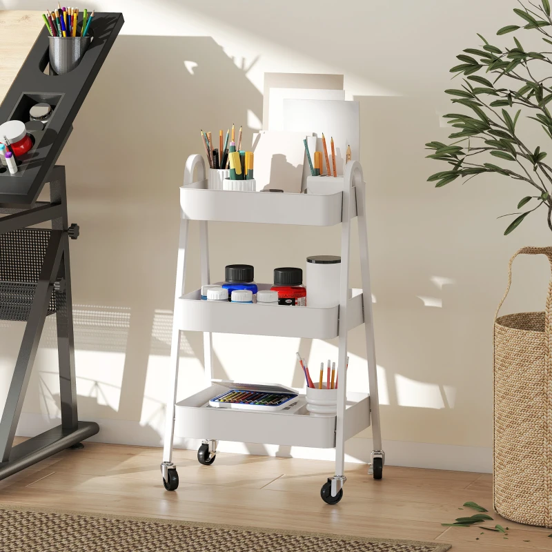 Wózek kuchenny 3-poziomowy z kółkami i uchwytem, mobilny