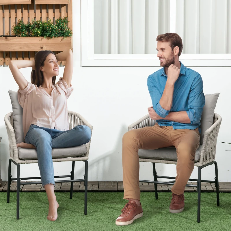 Outsunny 2 krzesła ogrodowe z poduszkami, zestaw foteli ogrodowych w stylu boho, krzesło ogrodowe, meble ogrodowe, krzesło tarasowe, rama metalowa, 57 x 60 x 71 cm, szary