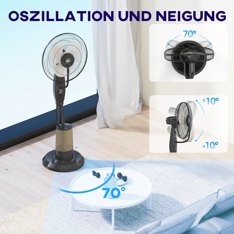HOMCOM Spray Misting Fan, Pedestal Fan with Water Mist Spray, 70° Oscillation, Tilt Head, 3 Speeds, 3 Modes, 3 Mist, 3.2L Water Tank, for Home, 120 cm