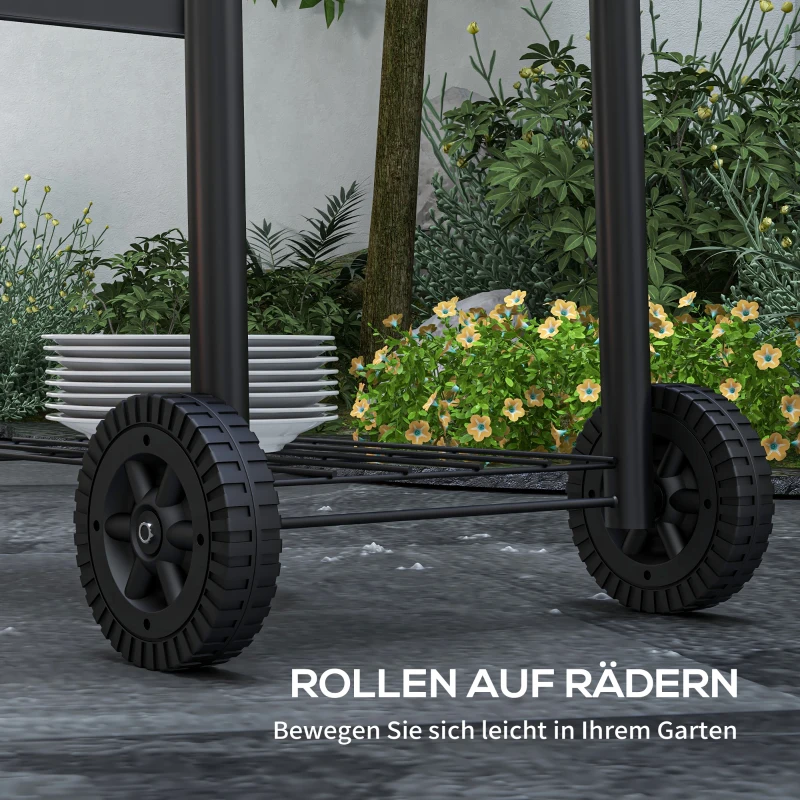 Outsunny Grill węglowy z pokrywą, półkami, na kółkach, z termometrem i kominem do grillowania w ogrodzie ze stali nierdzewnej, Czarny