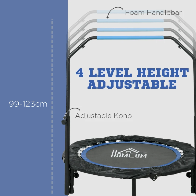 Trampolina fitness SPORTNOW 102 cm, składana mini-trampolina z 4-stopniową regulacją uchwytu, monitor LCD, rebounder do ćwiczeń dla dorosłych i dzieci, do 150 kg