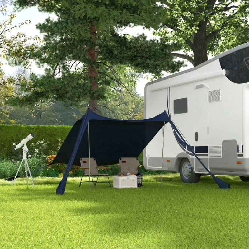 Outsunny Osłona Przeciwsłoneczna Parawan Słoneczny Wodoodporny UV- i Ochrona Przed Pogodą z Słupami z Stali, Torbą na Ramię, do Kempingu, Podróży, Rybołówstwa, Pikników 2,15 x 2 x 2 m, Niebieski