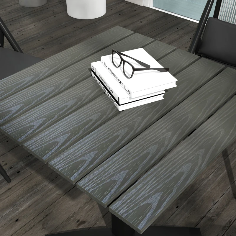 Stół ogrodowy Outsunny, stół jadalny dla 4 osób, kwadratowy stół balkonowy z drewnianym wykończeniem na taras, aluminiowy, szary, 70 x 70 x 76 cm