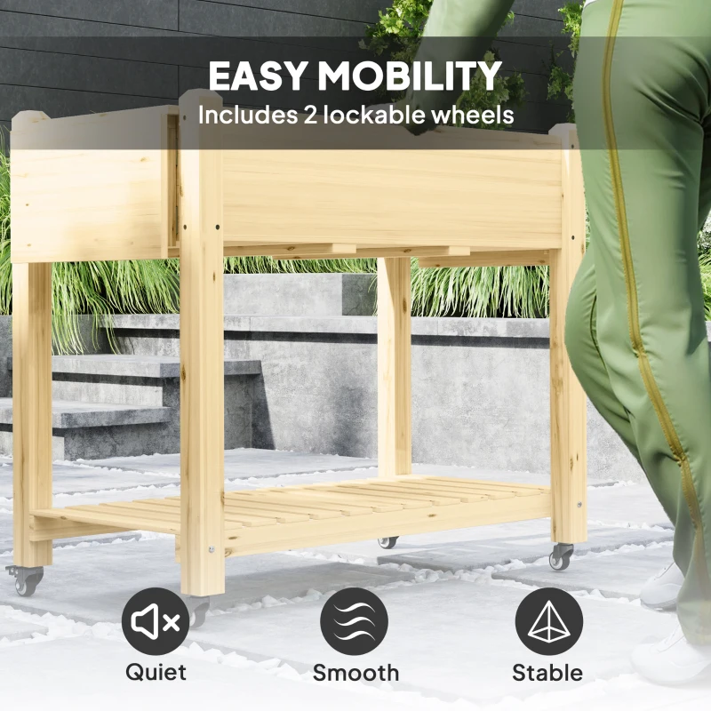 Outsunny 46 x 94cm Wooden Raised Planter, with Shelves - Natural Finish