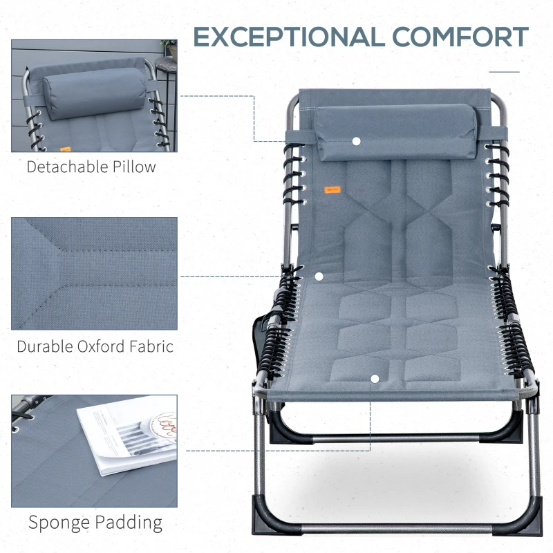 Leżak ogrodowy składany z poduszką i kieszenią, Szary