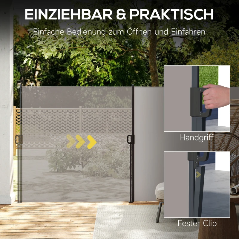 Outsunny Markiza Boczna Rozsuwana, 300 x 140cm Markiza Ogrodowa, Osłona Przeciwsłoneczna z UV, Osłona Przed Wiatrem, Metal, na Taras, Balkon, Poliester, Jasnoszary