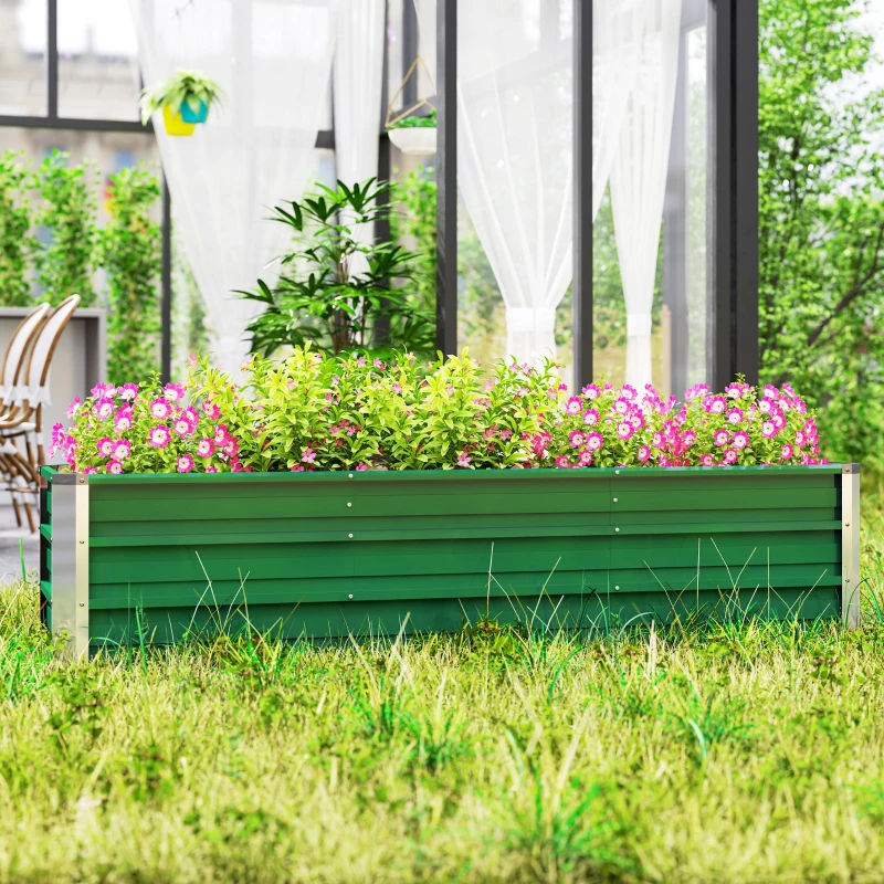 Outsunny Podwyższony ogródek ze stali z doniczką na kwiaty i rękawiczkami, zielony, 183 x 47 x 40 cm
