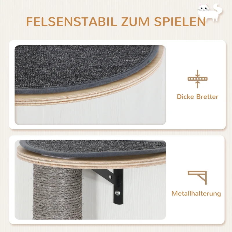 PawHut Cat Wall Shelves, 7 Piece Cat Shelf Set with Dual Condo with Ladder, Jumping Platform, Perch, Sisal Scratching Posts & Board, Kitty Playground Activity Centre, Oak