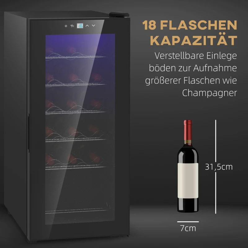 Lodówka na wino 18 butelek, 50 L, z drzwiami szklanymi