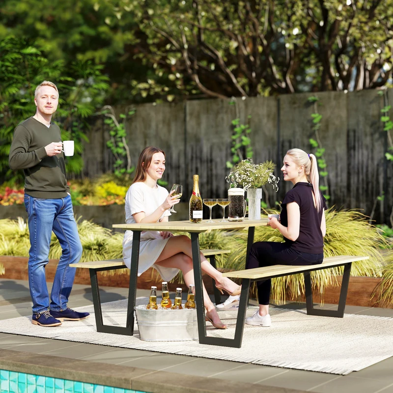 Zestaw mebli ogrodowych 3-częściowy, stół i ławki, drewno