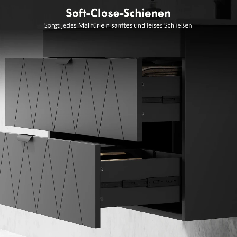 HOMCOM Szafka łazienkowa wisząca z umywalką ceramiczną, nowoczesna szafka pod umywalkę z 2 szufladami z cichym domykiem, czarna