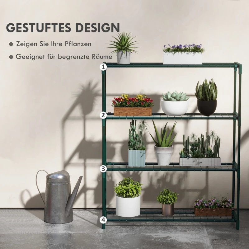 Outsunny Stojak na rośliny, stojak na kwiaty z 4 poziomami, stojak na rośliny do ogrodu, balkonu, stal, ciemnozielony, 89 x 28 x 107 cm