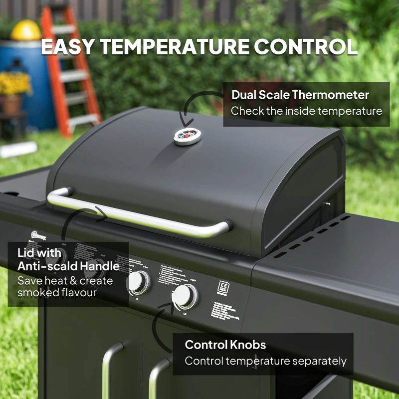 Grill gazowy 15,2 kW, 5 palników ze stali, kółka, boczny palnik